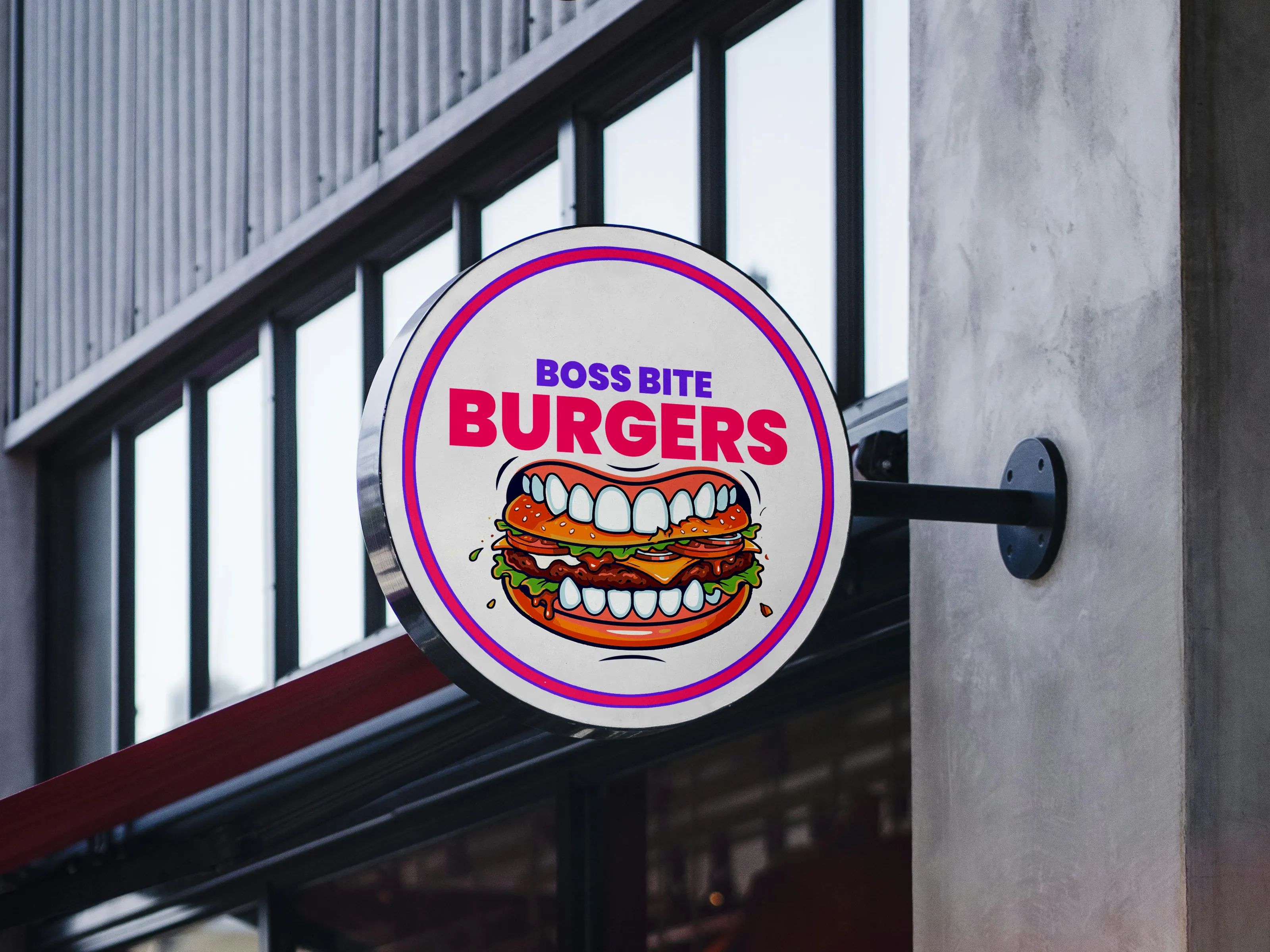 Boss Bite Burger packaging mockup and brand identity